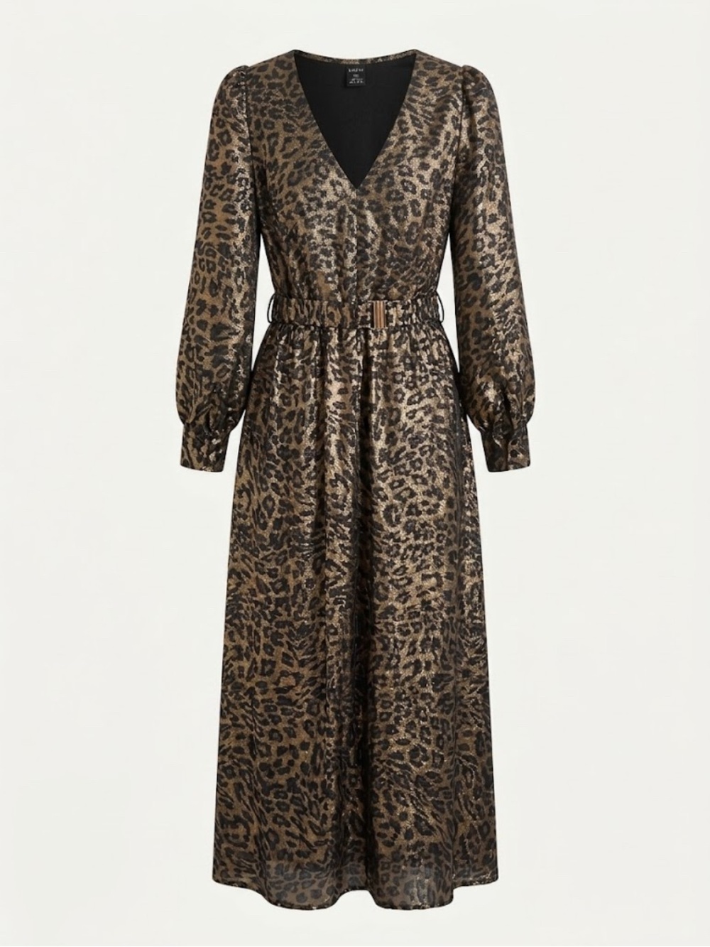 Leopard Print V-Neck Long Sleeve Midi Dress Size XL